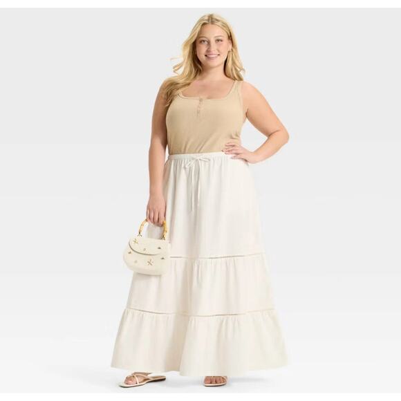 Women's Tiered Maxi A-Line Skirt - Ava & Viv White - Picture 3 of 4